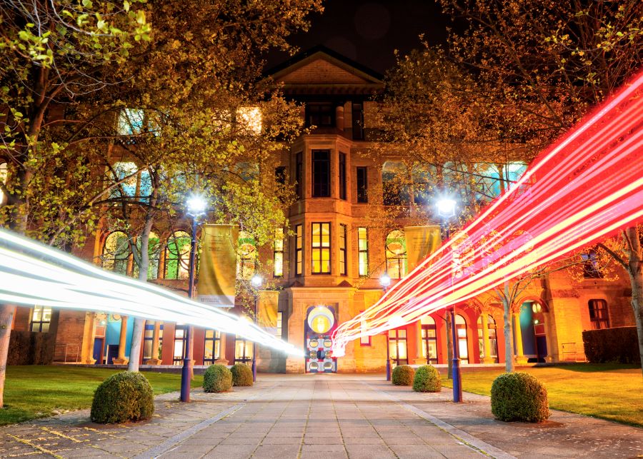 Image of CJBS building with light effect