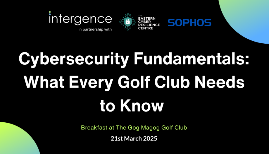 Black background with white text stating 'Cybersecurity Fundamentals: What Every Golf Club Needs To Know'