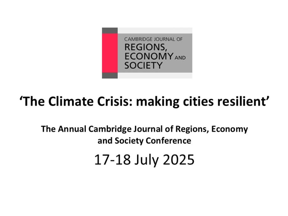 A presentation slide with CJRES logo and the conference title displayed, 'The Climate Crisis: making cities resilient'.