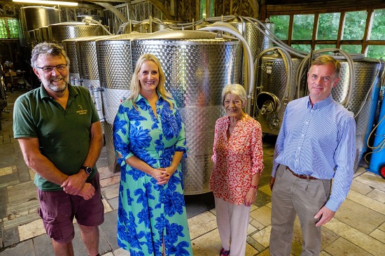 (L-R): Mark Barnes (winemaker and general manager ) Faye Holland, Fiona Alper (Chilford Hall Owner) and Nick Tiley (Chilford Hall Vineyard Finance Director).