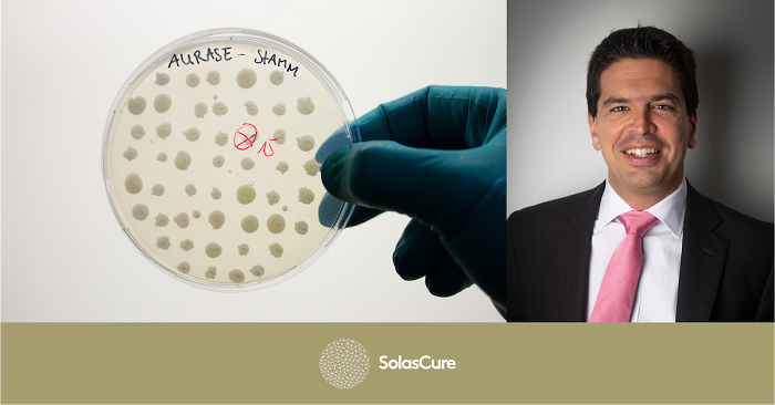 Petri dish and Dr Sam Bakri, Executive Chairman and CEO of biotech start-up, SolasCure 