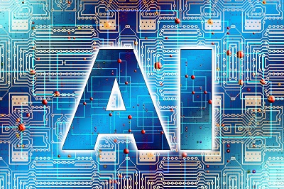 Graphic showing letters AI against a PCB.