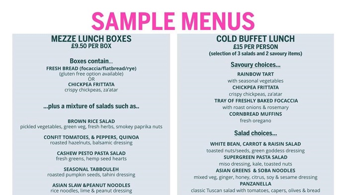 Sample menu from Cambridge Sustainable Food catering service