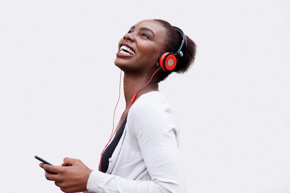 happy woman listening to the music