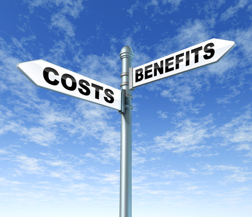 costs benefits direction street sign symbol