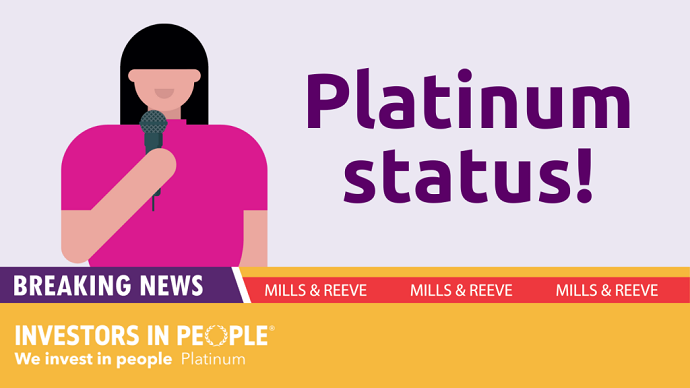 animated woman holding a microphone with a news flash at the bottom and the heading "platinum status!"