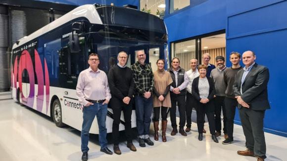 Left to right: Robert Vermeer, InnovateUK; Daniel Clarke, Greater Cambridge Partnership; David Webb, Centre for Connected and Autonomous Vehicles (CCAV); Gemma Schroeder, Greater Cambridge Partnership; Ben Harrison, ZENZIC; Elliot Hemes, IPG Automotive UK; Antony Hurden, InnovateUK; Amanda Richardson, Fusion Processing; Rav Babbra, dRISK; Oliver Brabner, Gamma Energy; Jamie Wilson, Alexander Dennis.