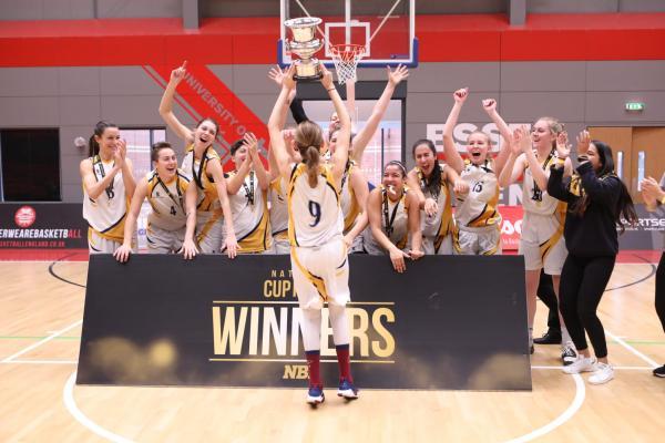 ARU Women lift the National Cup - credit Basketball England
