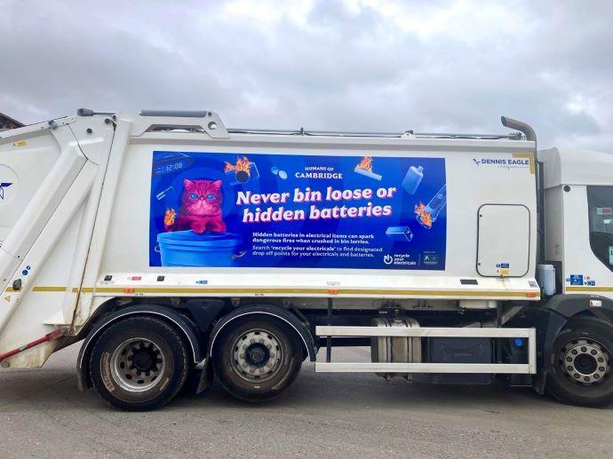 Bin lorry showing national campaign to not bin batteries 