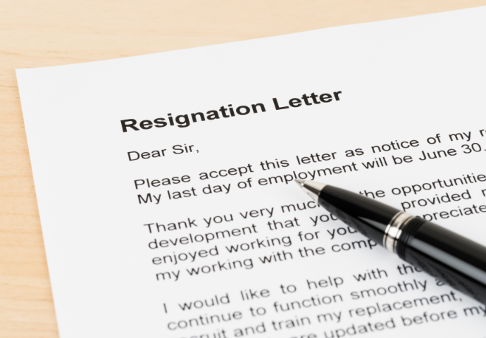 A peice of paper with the words: Resignation letter 