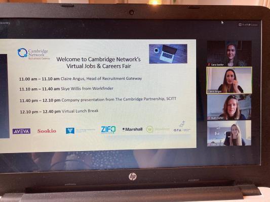 Screen shot of Cambridge Network Virtual Jobs Fair November 2020