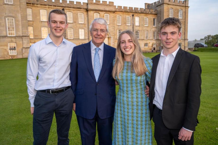 Sir John Major with Kimbolton School politics students and Head Boy and Head Girl