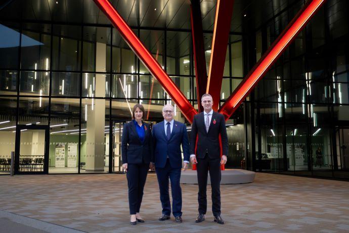 L-R: Chancellor Rachel Reeves; Paul Weston, Prologis UK Regional Head; Peter Kyle, Science & Technology Secretary