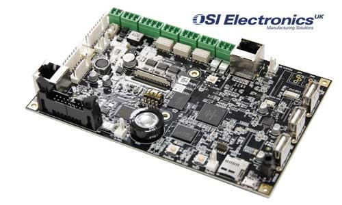 A complex printed circuit board made by OSI Electronics UK at its St Neots, Cambridgeshire, factory.
