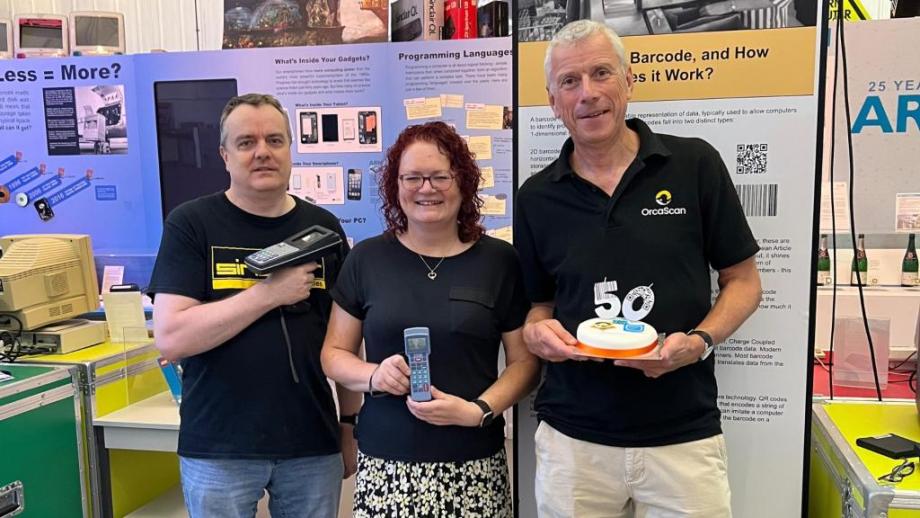 Left to Right: Adrian Page-Mitchell, Collections and Volunteer Coordinator at The Centre for Computing History; Lisa McGerty, CEO at The Centre for Computing History; and Tim Hill, Partnerships Manager at Orca Scan.