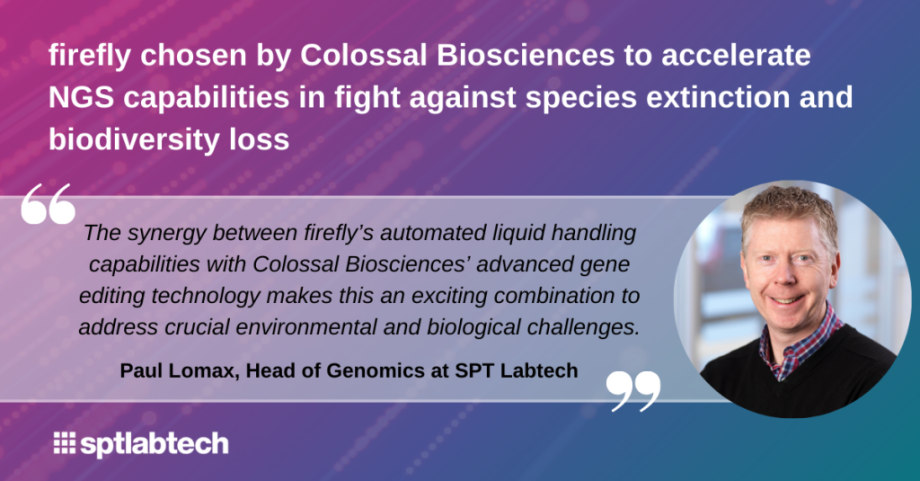 SPT Labtech’s firefly® liquid handler chosen by Colossal Biosciences to accelerate NGS capabilities in fight against species extinction and biodiversity loss