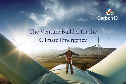 pewrson standing on a roof with arms open wide_ The venture Builder for the Climate Emergency banner