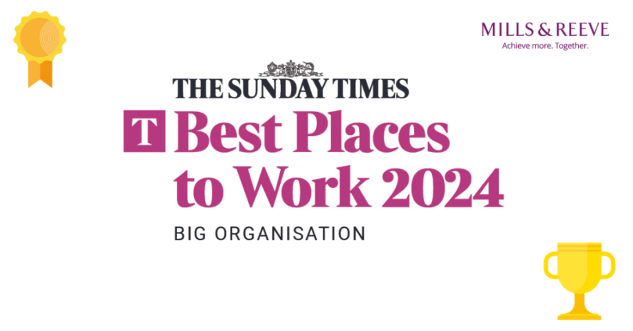 Sunday Times logo for Best Places to Work 2024 with a gold trophy and medal in the top left and bottom right corners