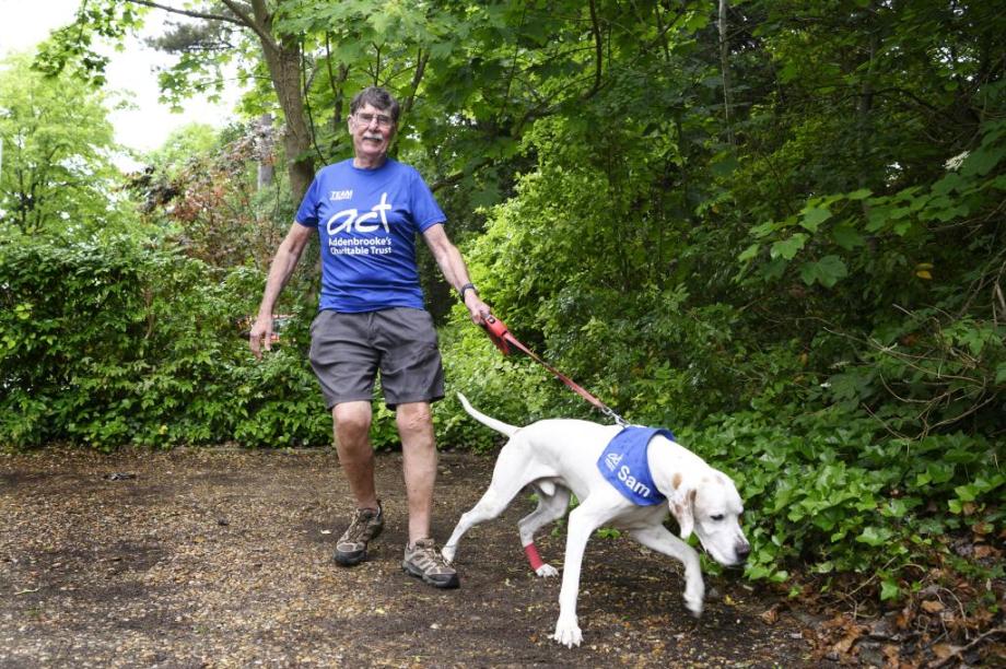 Trevor Elliott, Parkinson's patient, walking his English Pointer, Sam, who will be accompanying him on his Hadrian's Wall fundraising walk 