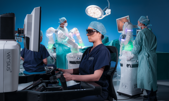 Versius surgical robotic system in operating theatre