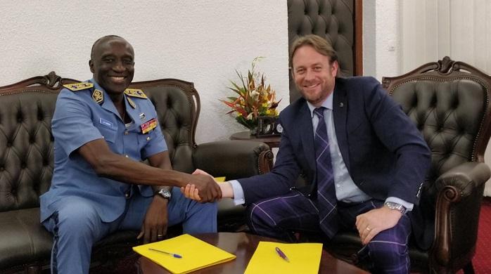 Brigadier General Jean-Calvin Momha, Chief of Air Staff Cameroon Air Force with Marshall ADG Sales Director, Matthew Harvey