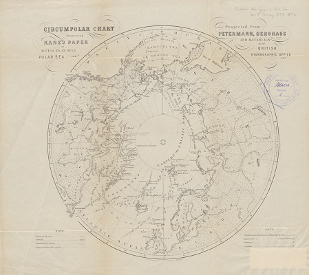 Elisha Kent Kane, ‘Circumpolar chart illustrating Kane's paper on access to an Open Polar Sea’, 1853, Justus Perthes Collection, Gotha, Germany, SPK-90-3 A-02.