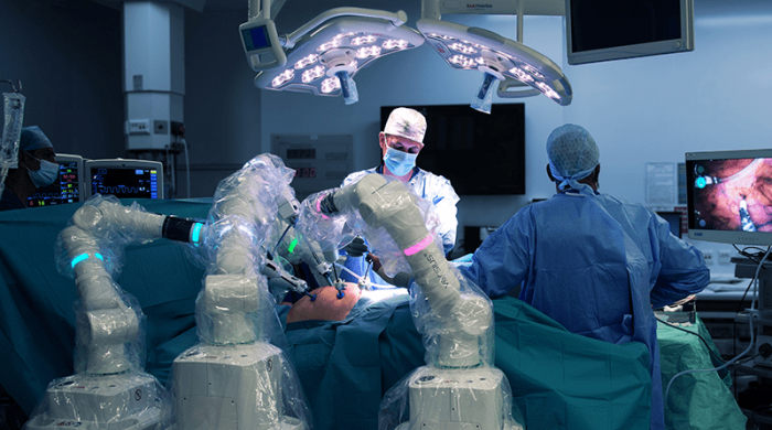 Versius in use in an operating theatre