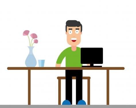 illustration of person sitting in a home office with a computer