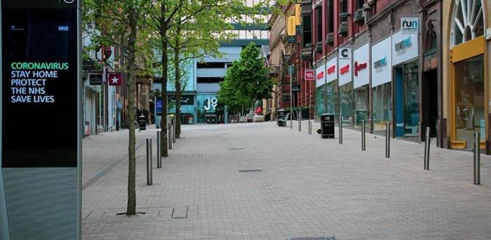   Central Leeds during the first UK lockdown  Credit: Gary Butterfield