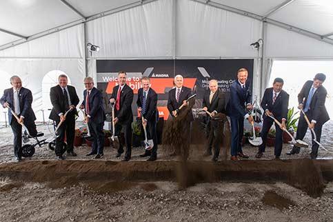 Vice President Mike Pence and Magna CEO Don Walker lead the groundbreaking at Magna’s new seat structure plant in Lancaster, Ohio.