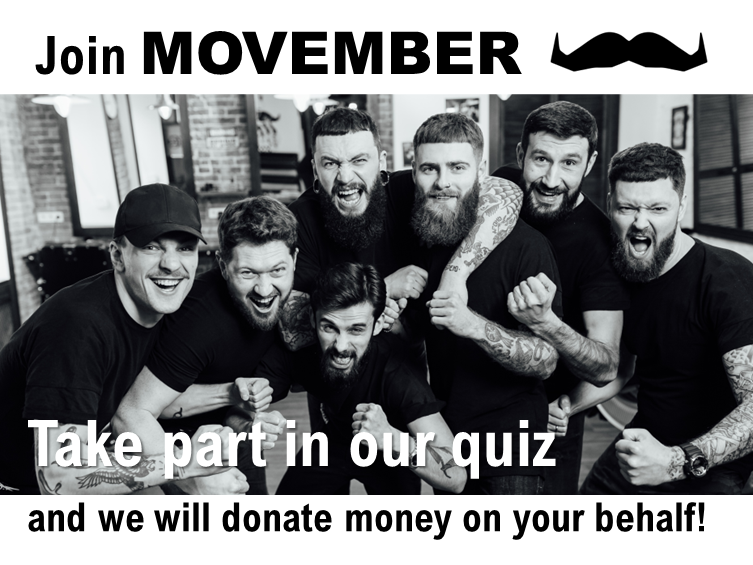 men with moustache and beards taking part in Movember to raise awareness of men's health issues