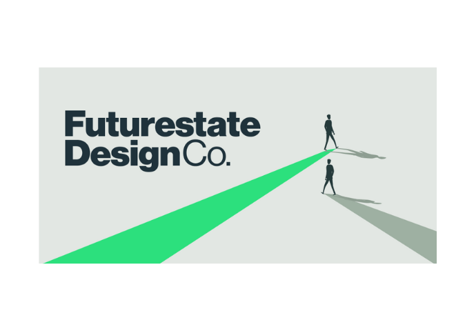 Futurestate Design Co. logo over a graphic image of a person walking in a future direction