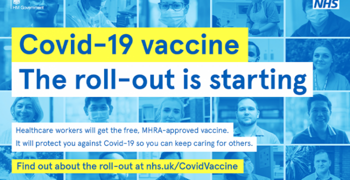 NHS picture saying Covid-19 vaccine. The roll out is starting. 