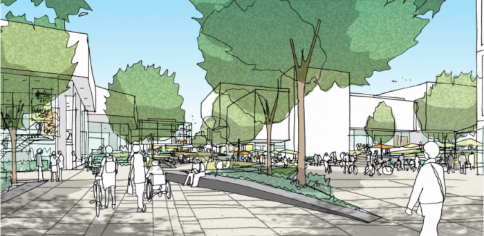   West Cambridge Illustrative Masterplan - view of the East Forum  Credit: Alan Marten