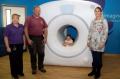 Chloe with inflatable MRI and mum Rachel, dad Rhys and Rosemary